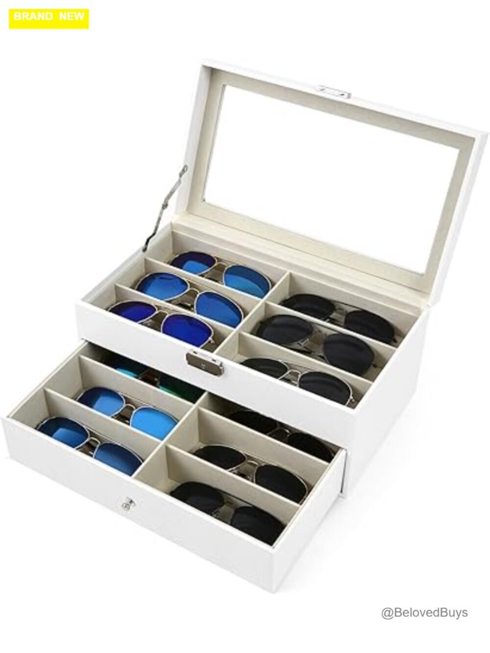 PU Leather 12-Slot Hard Shell Sunglasses Organizer Case